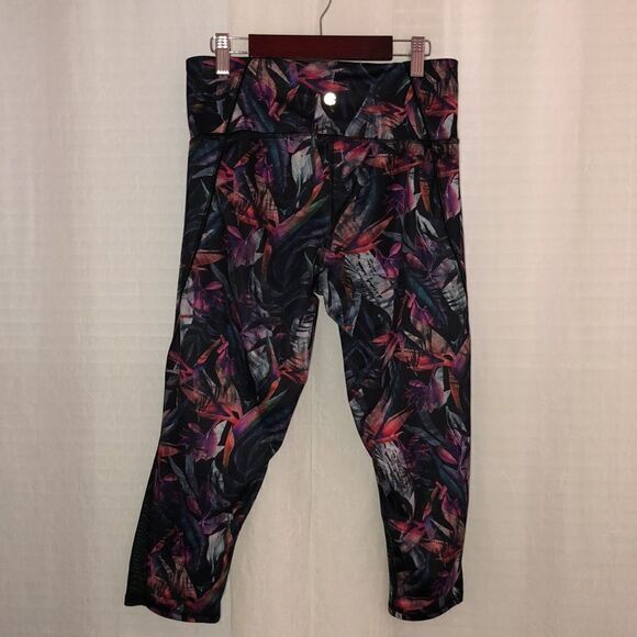 Champion S Black Multicolored Active Cropped Leggings Tropical Print Mesh - Picture 4 of 16